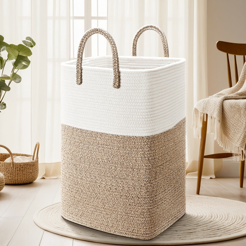 Woven Cotton Rope Laundry Basket Large Hamper with Handles for Bathroom Bedroom Living Room – Jumbo Boho Storage Basket for Clothes Blankets Toys | 40L 60L 80L 100L