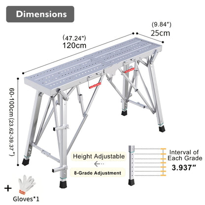 Adjustable Folding Scaffolding Work Platform 800 lbs, Portable Drywall Bench Step Ladder with Anti-Slip Feet & Safety Lock, Height 31.5"-49.2", for Painting, Cleaning, Car Washing & Decorating