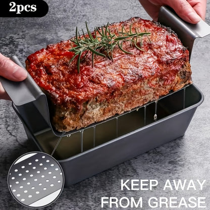 Nonstick Meatloaf Pan with Drain Tray, 2-Piece Carbon Steel Loaf Pan Set for Baking, Fat-Reducing Bread Pan with Insert, Oven Safe Meat Loaf Baking Pan for Healthier Cooking, Standard & Gold Options