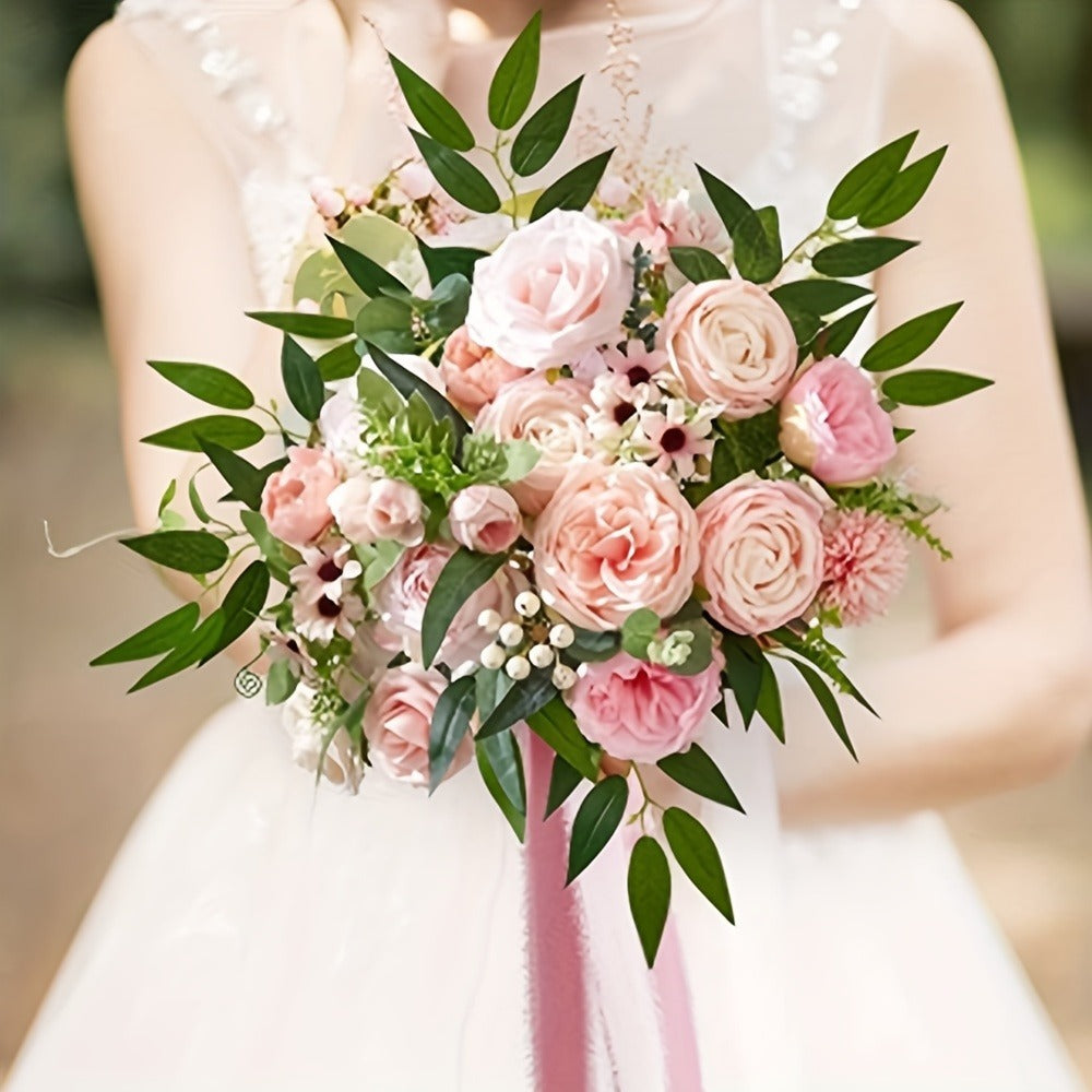 Artificial Flowers Combo Box Set – Pink & White Fake Roses for Bridal Bouquets, DIY Centerpieces, Wedding & Party Decoration Arrangements