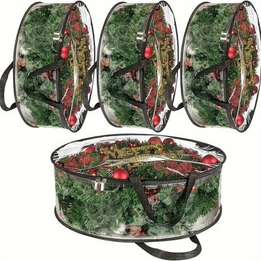Wreath Storage Bags Heavy Duty PVC Garland Protectors with Handles – 24 & 30 Inch Transparent Christmas Wreath Organizer, 2 or 4 Pack