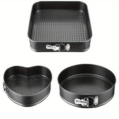 Removable Bottom Cake Pan Set, Nonstick Carbon Steel Round & Heart Shaped Springform Baking Pans, Easy Release Cake Molds for Cheesecake Mousse Layer Cake, 3-Piece or 6-Piece, Black