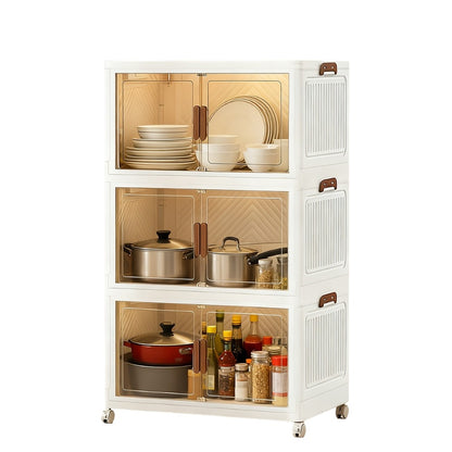 Stackable Foldable Storage Cabinet with Door – PP Plastic 1/2/3/4/5 Layer Organizer Box with Wheels & Cover | Dual-Access Home Storage for Clothes, Books, Snacks & Kitchen Supplies | Office & Garage