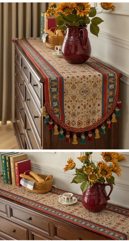 Boho Table Runner with Tassels | American Retro Style for Dining Table, Tea Table & TV Cabinet