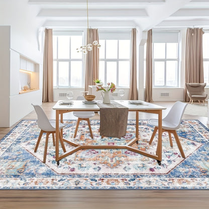 Vintage Persian Area Rug Machine Washable Non-Slip Non-Shedding Floral Indoor Carpet for Living Room Bedroom in Multiple Colors and Sizes