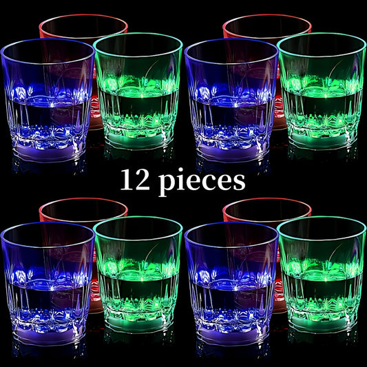 LED Light-Up Party Wine Glasses Set – 12 or 15pcs Glowing Plastic Cups with Colorful LED Lights for Birthday, Bar, Wedding, Holiday & Sports Events