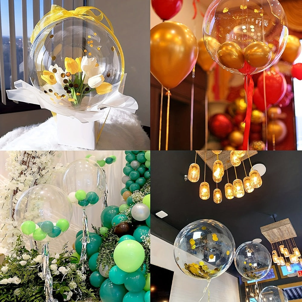 Clear Helium Balloons 10-Pack | Transparent Party Balloons 18" 20" 24" 36" for Weddings Birthdays Christmas Halloween Mardi Gras Celebrations – Helium Ready with Sturdy Neck & Base