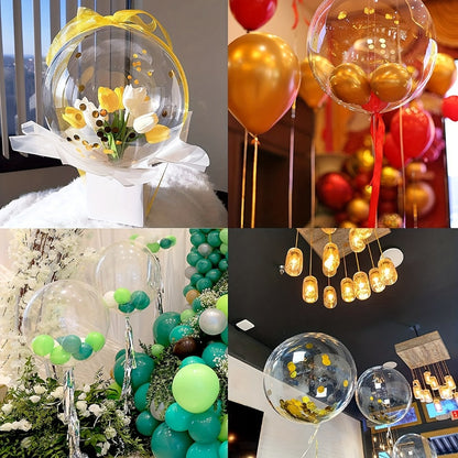 Clear Helium Balloons 10-Pack | Transparent Party Balloons 18" 20" 24" 36" for Weddings Birthdays Christmas Halloween Mardi Gras Celebrations – Helium Ready with Sturdy Neck & Base