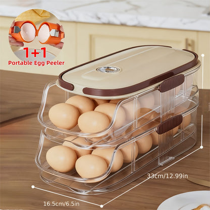 Egg Organizer for Refrigerator, Multi-Layer Auto-Rolling Egg Rack with Large Capacity – Space-Saving Egg Storage Dispenser for Fridge, Cabinet & Countertop, Ideal for Busy Families