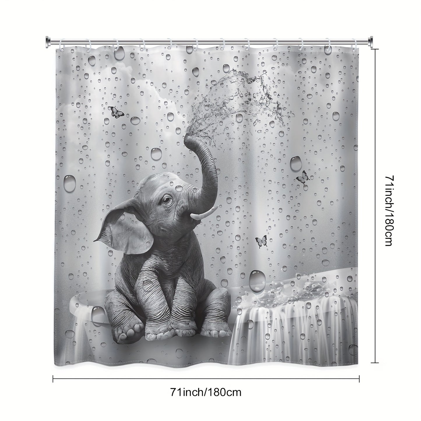 Shower Curtain Set Funny Elephant Bathroom Decor with Hooks Anti-Slip Floor Mat Toilet U-Shaped Mat African Wildlife Bath Decor Gray