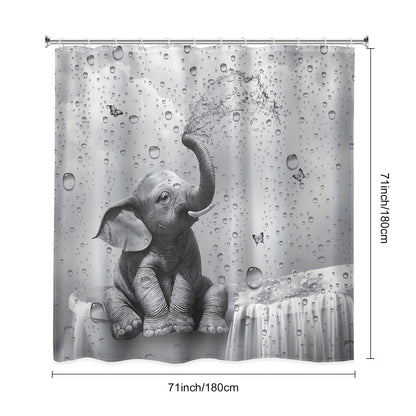 Shower Curtain Set Funny Elephant Bathroom Decor with Hooks Anti-Slip Floor Mat Toilet U-Shaped Mat African Wildlife Bath Decor Gray
