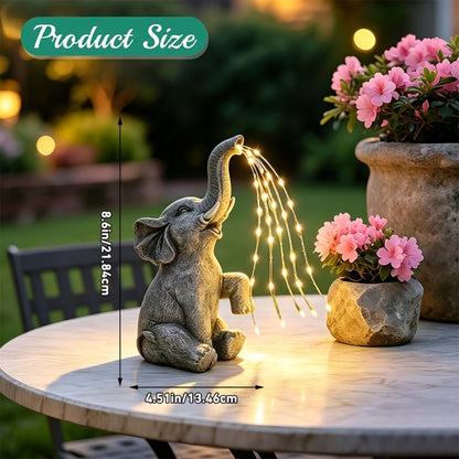 Solar Garden Elephant Sculpture Light - Outdoor IP44 Waterproof LED Lucky Elephant Water Spraying Ornament with Solar Powered Garden Lights for Patio Balcony Porch Deck Yard Thanksgiving Halloween Gift