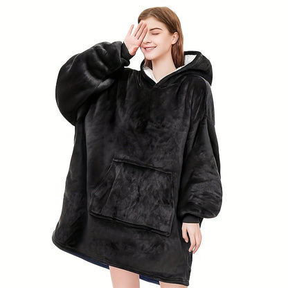 Reversible Hooded Wearable Blanket – Double-Sided Coral Fleece Suede Hoodie with Kangaroo Pocket, Machine Washable, 6 Colors