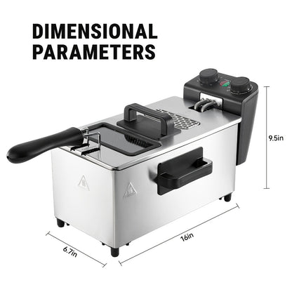 Electric Deep Fryer 1700W, Large Deep Fryer with Adjustable Time & Temperature Control, Stainless Steel Frying Basket, Lid with View Window, 101.44oz / 1.32gal Capacity, Home Kitchen Countertop Fryer