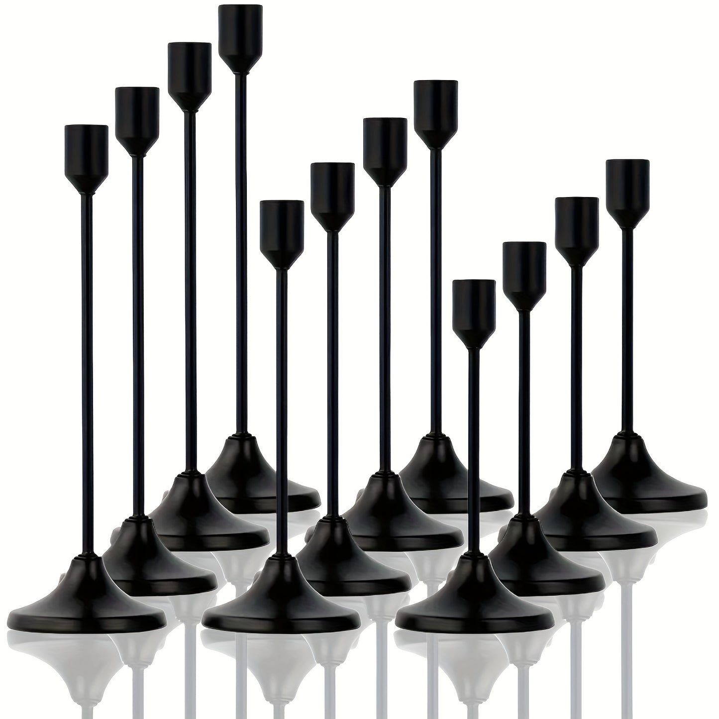 12pcs Metal Taper Candle Holders Set - Modern Tapered Design, Polished Finish, Tabletop Centerpiece for Christmas, Halloween, Weddings & Home Decor (Candles Not Included)