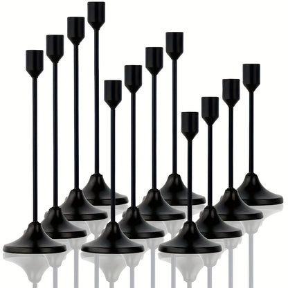 12pcs Metal Taper Candle Holders Set - Modern Tapered Design, Polished Finish, Tabletop Centerpiece for Christmas, Halloween, Weddings & Home Decor (Candles Not Included)