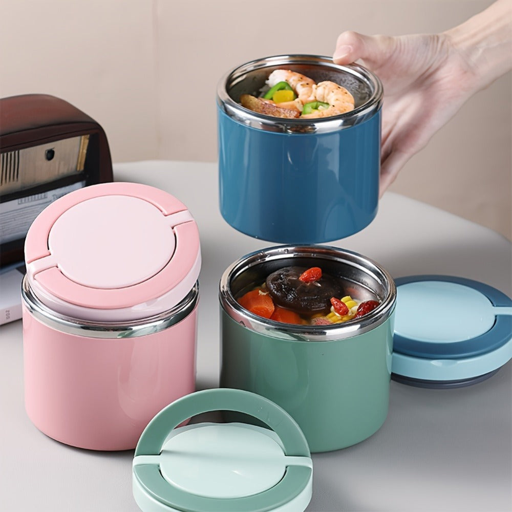 Insulated Lunch Box Stainless Steel 630ml - Leakproof Bento Box with Handle, Stackable Thermal Food Container for Office School Camping Picnic - Pink Blue Green