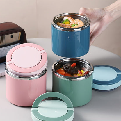 Insulated Lunch Box Stainless Steel 630ml - Leakproof Bento Box with Handle, Stackable Thermal Food Container for Office School Camping Picnic - Pink Blue Green