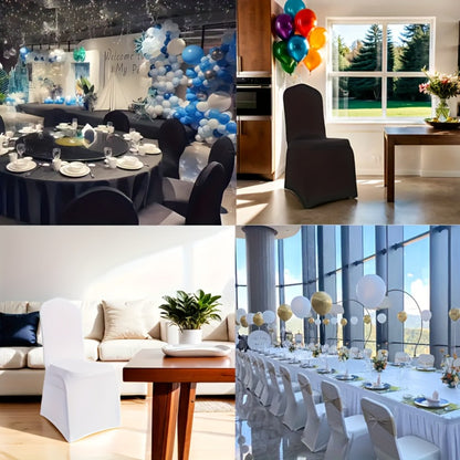 Spandex Chair Covers Bulk, Elastic Stretch Universal Fit Banquet Chair Protectors — Machine Washable Wedding Chair Covers for Weddings, Parties, Banquets & Events | Black & White | 30-150 Pack