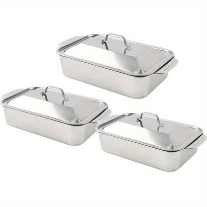 Stainless Steel Baking Trays with Lids – Large Capacity Sheet Pan Set for BBQ, Bread, Desserts, Seafood & Buffets | Family Gatherings, Outdoor Camping, Portable Food Trays