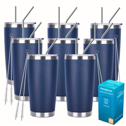 Stainless Steel Insulated Tumblers with Lid and Straw Bulk 20oz 304 Double Wall Vacuum Travel Mug for Hot Iced Coffee Drinks Water Cup Set 8pcs 12pcs 24pcs White Navy Blue Red Silver Black Mix