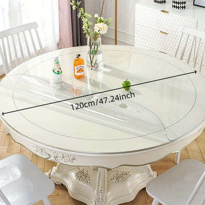Round Clear PVC Table Cover Protector – 1.5mm Thick Vinyl Tablecloth Pad, Waterproof, Heat-Resistant, Easy to Clean, for Dining & Coffee Tables