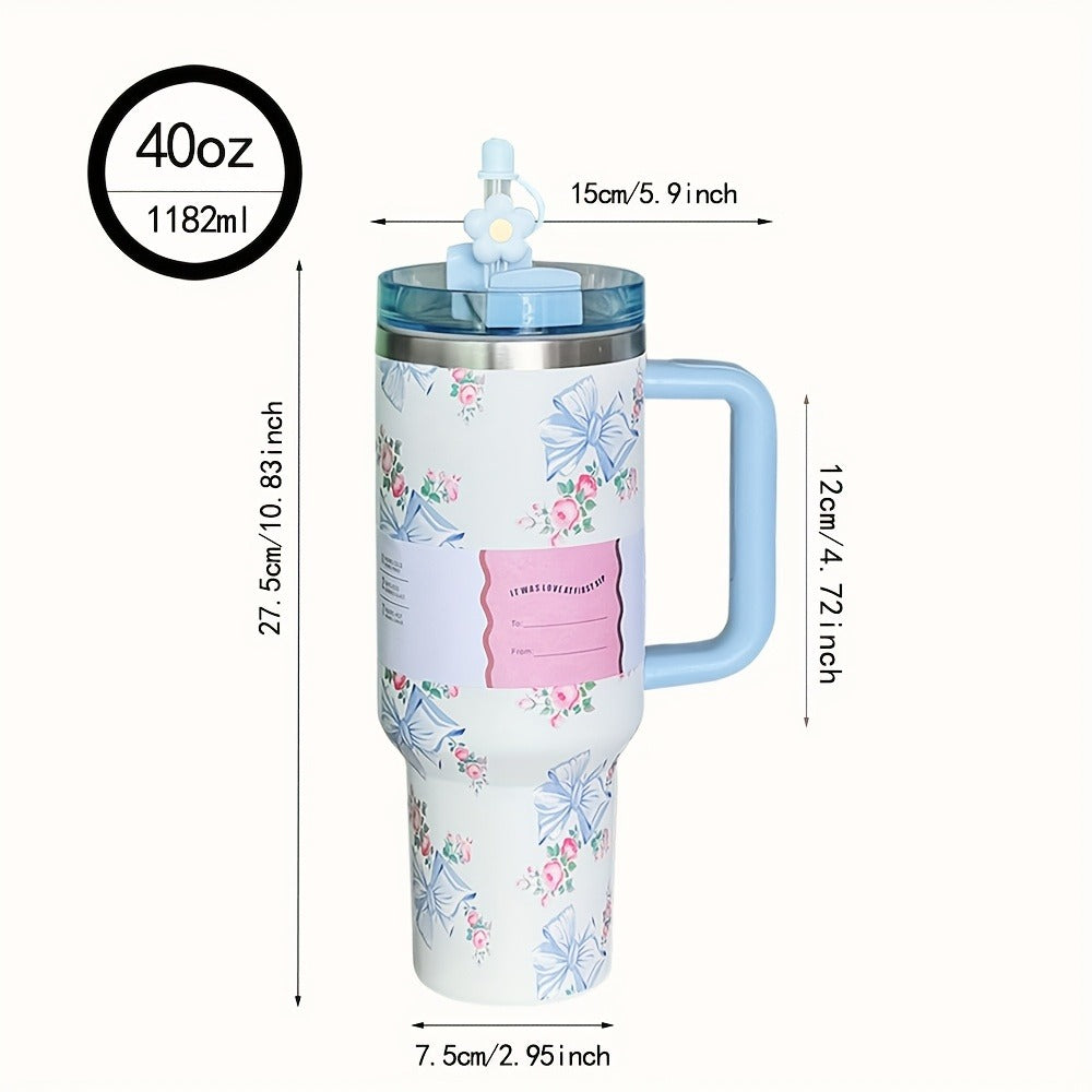 40oz Insulated Tumbler with Handle – Stainless Steel Travel Mug, Keeps Cold 20 Hours, Leak-Proof Lid, Portable Coffee Cup for Camping, Office & Outdoor Activities – White, Pink, Blue