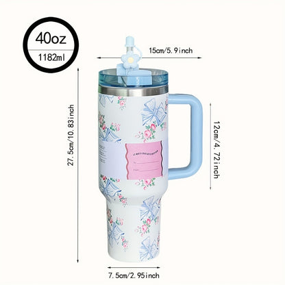 40oz Insulated Tumbler with Handle – Stainless Steel Travel Mug, Keeps Cold 20 Hours, Leak-Proof Lid, Portable Coffee Cup for Camping, Office & Outdoor Activities – White, Pink, Blue