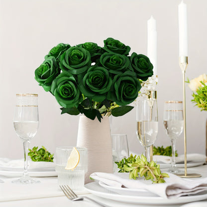 10pcs Artificial Silk Roses Bulk - Fake Flowers for Wedding Home Decor, 19.69" Long Stem, Deep Purple & Dark Green