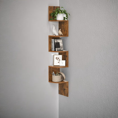 Corner Floating Shelf 5-Tier Wall Mount, Space Saving Storage Rack for Bedroom Living Room, Radial Display Organizer, Easy Install, 7.9"×7.9"×49.6", Black White Brown Greige Beige