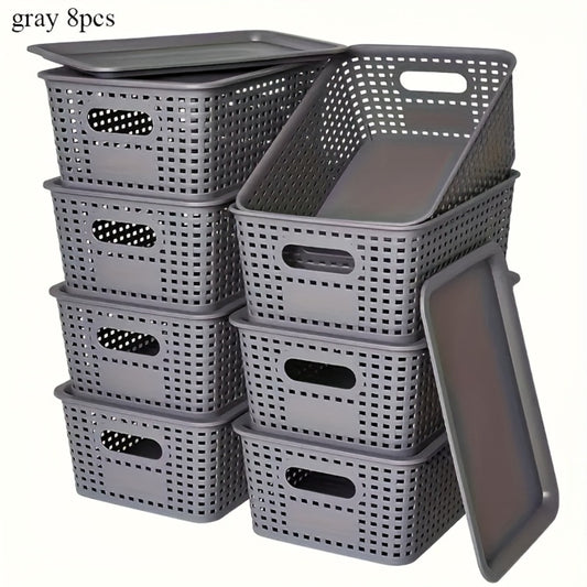 Storage Basket Set with Lids 8pcs – Plastic Desktop Organizer Bins for Document Storage, Shelf Organization & Home Office – Flip-Top Lid Baskets, White