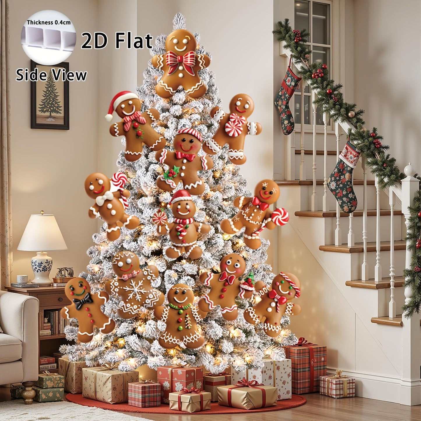 Christmas Tree Ornaments 12pcs Gingerbread Man Decorations 2D Flat Funny Xmas Tree Hanging Decor with Loops – Christmas Tree Topper & Holiday Gift