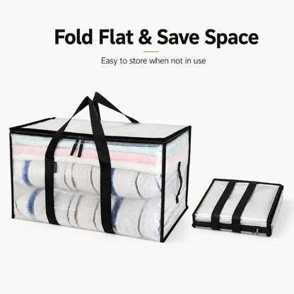 Heavy-Duty Moving Bags Set of 6 – Oversized Storage Totes with Reinforced Handles & Snap-Close Lid, Space Saver Bags for Clothes, Quilts & Moving Supplies, Transparent