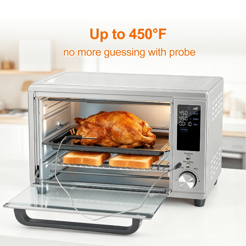 Air Fryer Toaster Oven Combo 29.6QT XL with Smart Probe, 12-in-1 Digital Countertop Oven, Stainless Steel, 7 Accessories, Rotisserie, 450°F Rapid Heat, Large Family Size