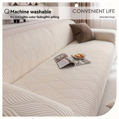 Polar Fleece Sofa Cover Modern Jacquard Elastic Slip-Resistant All Season Furniture Protector for Living Room Office Bedroom - 1 2 3 4 Seater with Free Matching Pillowcase