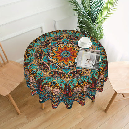 Mandala Round Table Cover 60 Inch - Colorful Boho Tablecloth for Patio, Backyard BBQ, Picnic & Kitchen Decor