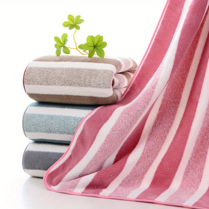 Striped Bath Towel Set 1 or 4 Pack 346GSM - 100% Polyester Super Soft Skin Friendly Absorbent Quick Dry | 70x140cm 27.6x55.1in | Green Gray Red Multi-Color | Home Bathroom Beach Essentials