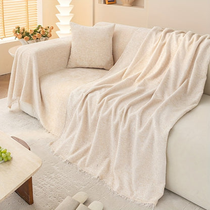 Chenille Sofa Cover with Fringe 300GSM - Super Soft Pet Friendly Solid Couch Slipcover for Single 2 4 Seater Living Room Decoration, 4 Colors
