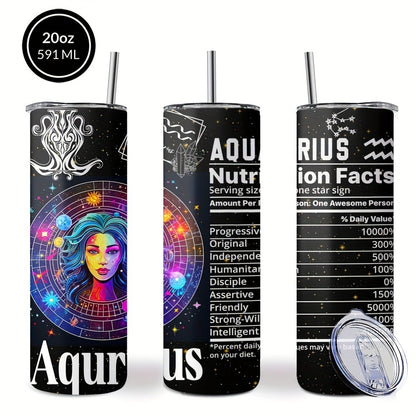 Zodiac Tumbler 20oz Stainless Steel Insulated Travel Cup with Lid & Straw Horoscope Coffee Mug All 12 Signs Hot Cold Drinks Gift Birthday Halloween Christmas