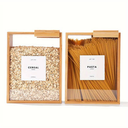 Bamboo Food Storage Containers 2-Pack – 101oz Rectangular Wooden Kitchen Storage Boxes with Sliding Lids for Rice, Beans, Pasta, Cereals & Dry Goods – Housewarming Gift