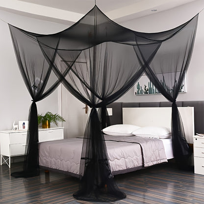 Bed Canopy Mosquito Net - Princess Canopy for Beds with Curtains, Sheer Bed Drapes for Indoor Outdoor Use, Gothic Black Boho Decorative Bed Tent, Girls Bedroom Decor, White Multicolor Black