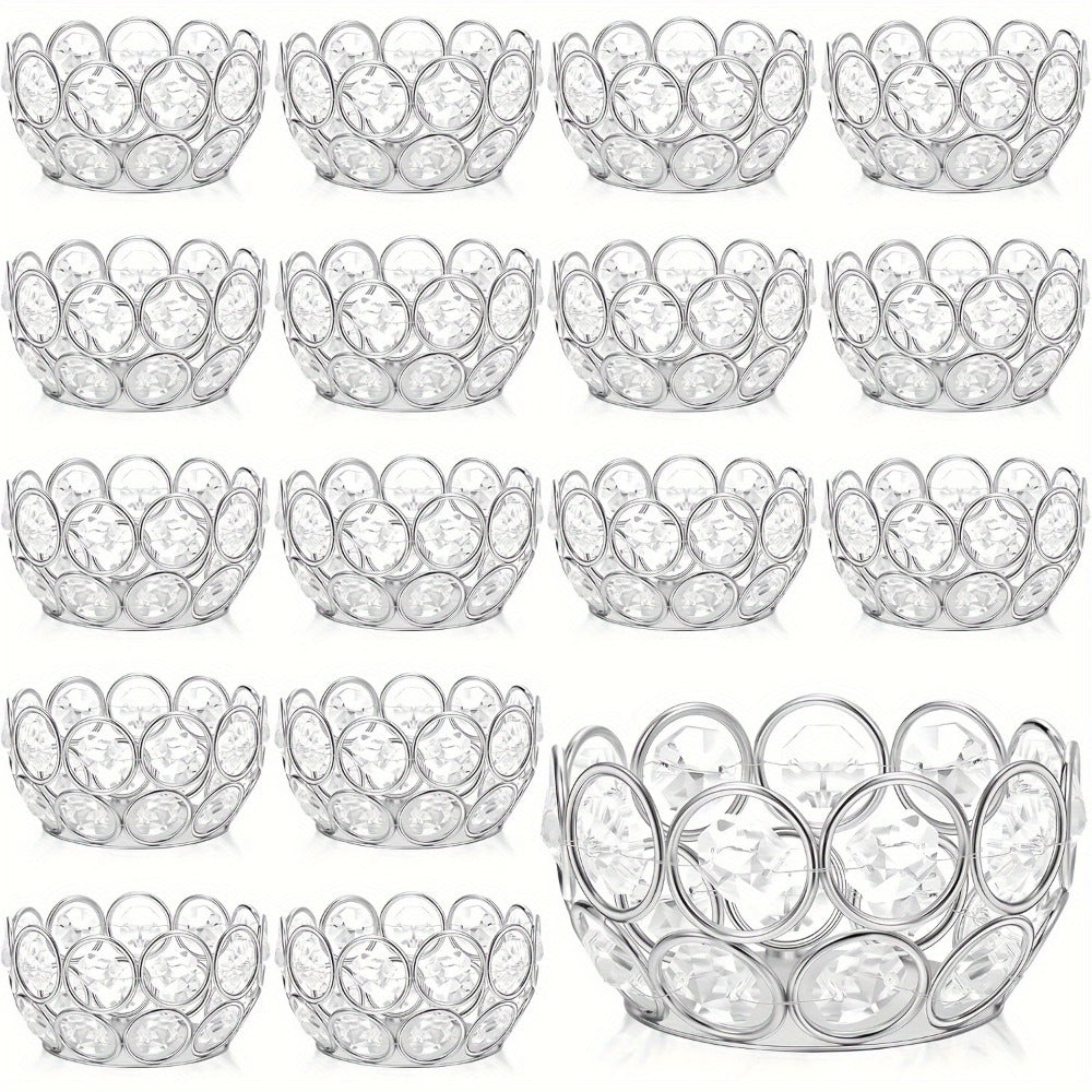 Tea Light Candle Holders Set of 20 – Crystal Bowl Votive Holders for Wedding Centerpiece, Dining Table, Home Decor & Party – Gold & Silver Glass Tealight Cups