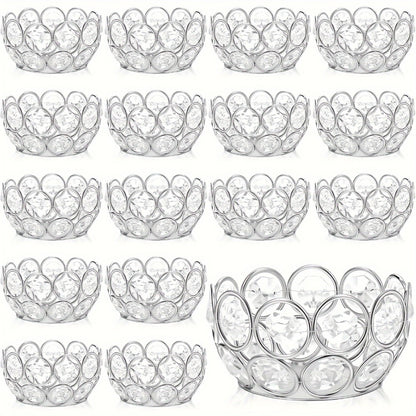 Tea Light Candle Holders Set of 20 – Crystal Bowl Votive Holders for Wedding Centerpiece, Dining Table, Home Decor & Party – Gold & Silver Glass Tealight Cups