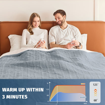Electric Heated Blanket Dual Zone Independent Temperature Control A/B Zones | 10 Heating Levels Soft Flannel Fast Heating Blanket with Dual Controllers Auto Shut-Off 1/2/4/6/8 Hours Throw Full Size