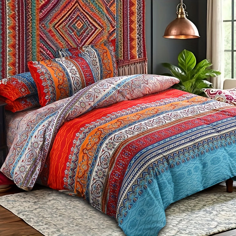 Bohemian Floral Quilt Comforter Set – Soft Microfiber Lightweight Bedding for All Seasons, Twin Queen King – Rose Red, Scarlet & Dark Pink