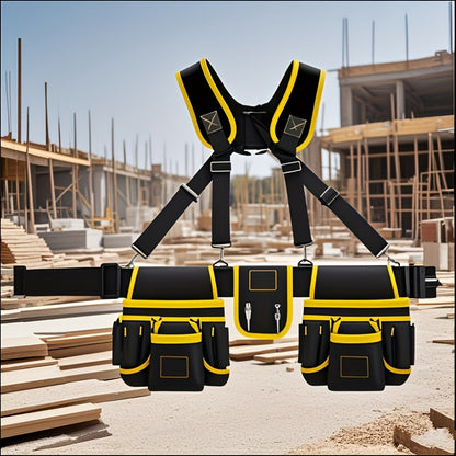 Tool Belt Heavy Duty Multi-Pocket Tool Pouch Bag Adjustable Waist Tool Organizer for Electricians Carpenters Mechanics Gardeners Construction Workers Black Yellow