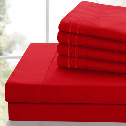 Bed Sheets Set 6 Piece - Soft Brushed Microfiber Fitted Sheet with 16" Deep Pocket, Flat Sheet & Embroidered Pillowcases, Hotel Luxury Cooling Bedding, All Seasons, 20 Colors