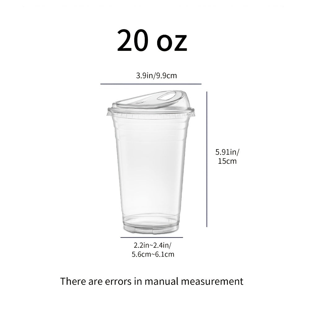 Disposable Clear PET Cups with Lids 50 Sets – Transparent Plastic Cups for Coffee Smoothies Cold Drinks Parties Picnics Travel, 16oz & 20oz