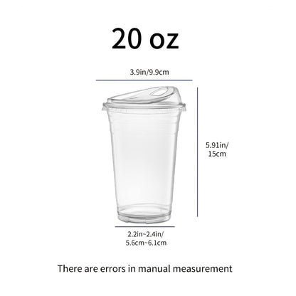 Disposable Clear PET Cups with Lids 50 Sets – Transparent Plastic Cups for Coffee Smoothies Cold Drinks Parties Picnics Travel, 16oz & 20oz