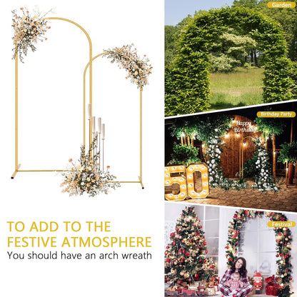 2-Piece Wedding Arch Backdrop Frame Set 7.2FT+6FT Metal Balloon Arch Stand for Wedding Birthday Party Garden Outdoor Indoor Event Decor Gold White